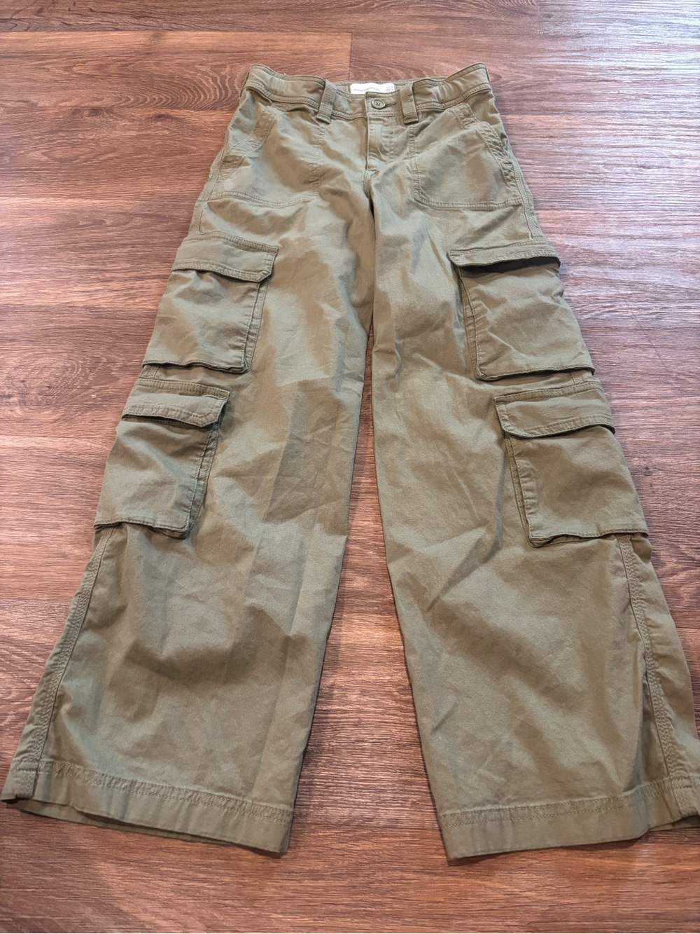Abercrombie Kids Wide Leg Twill Cargo Pants Olive Khaki Utility Girls 11/12